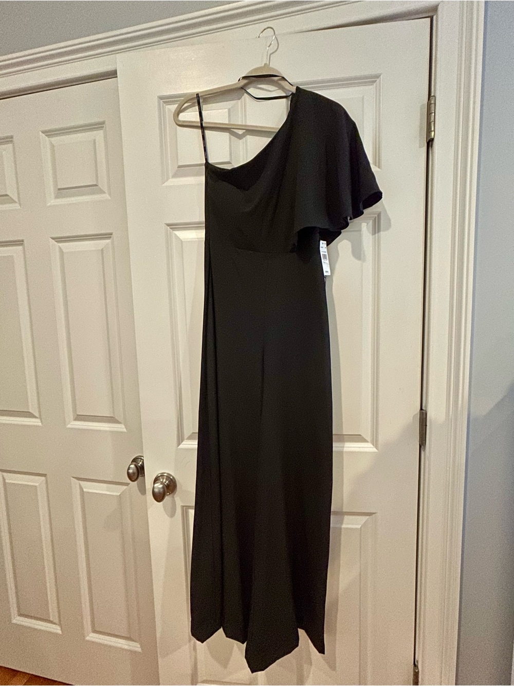 NWT XOXO Black One Shoulder Cape Jumpsuit XS Formal Cocktail